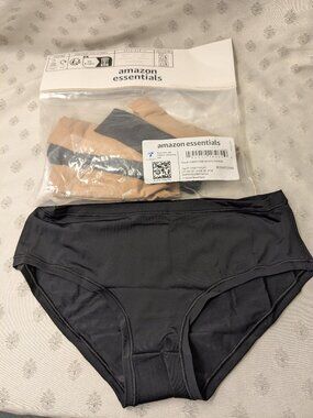 New! XS Amazon Essentials 6 Pair Panties Black and Biege
